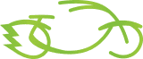 A green bicycle adorned with a green leaf, featuring a full charge cycles logo in green.