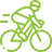 Green bicycle icon on a white background, representing cycling or transportation.