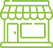 Green bike store icon featuring a bicycle silhouette, representing a shop that sells bicycles and related accessories.