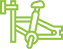 Green bicycle frame icon, depicting a minimalist design with a focus on the frame structure and wheels.